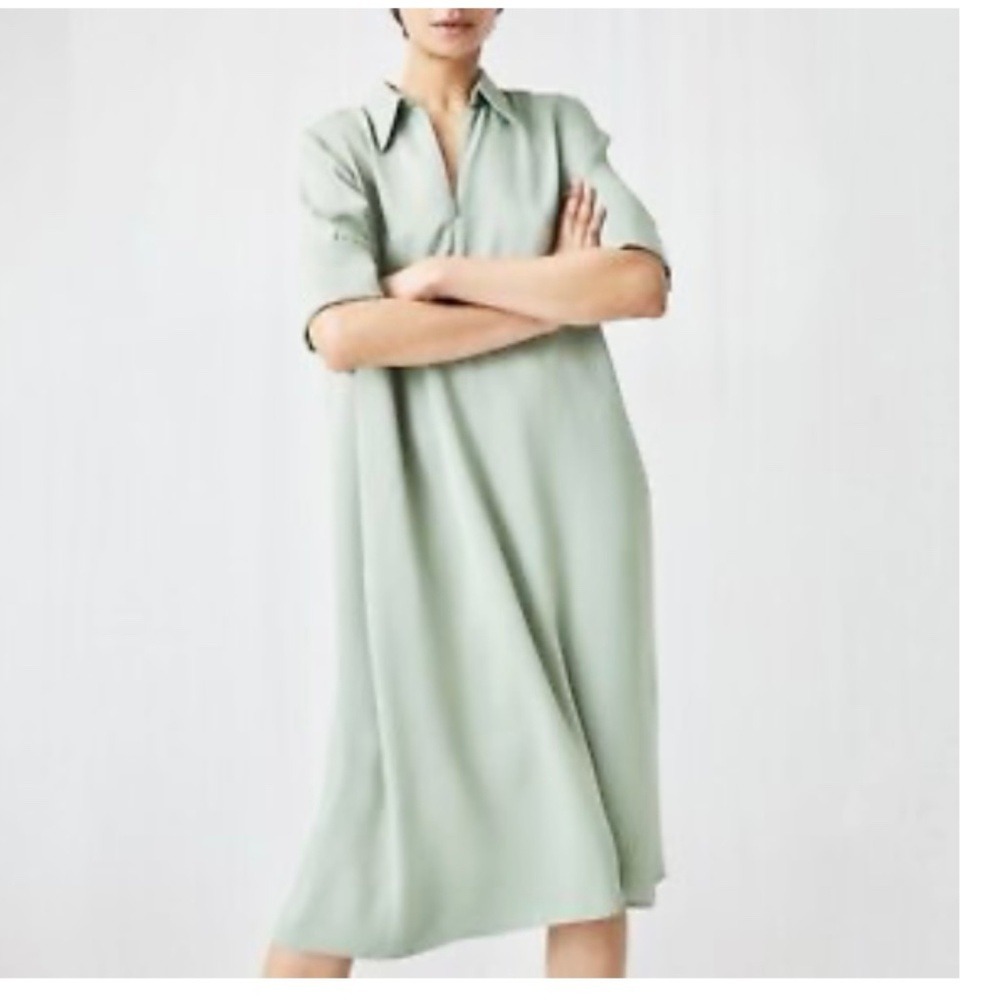 H&M Lyocell Blend V-Neck Midi Dress Women XS Sage Green Boho